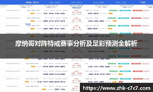 摩纳哥对阵特戒赛事分析及足彩预测全解析